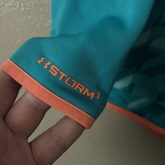 Boys Under Armour Active Hoodie Storm Sweatshirt, Youth Small Teal/Orange - Picture 3 of 7